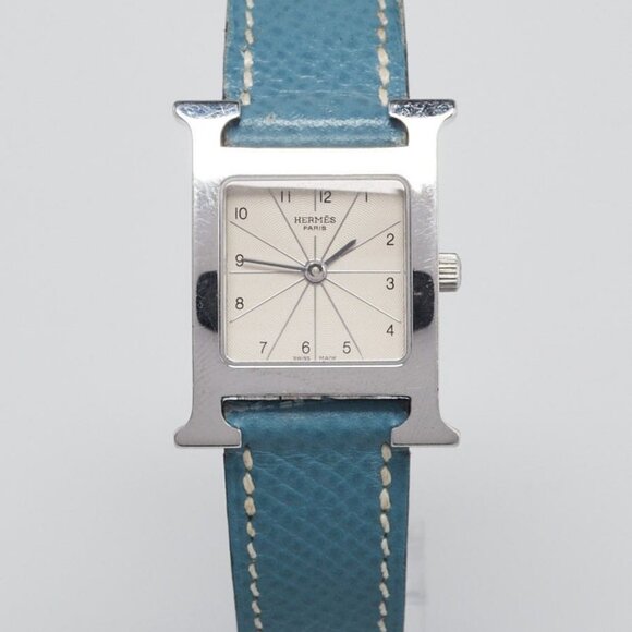Hermes 21mm Blue Jean Epsom Leather and Stainless Steel Heure H Quartz Watch - Picture 1 of 6